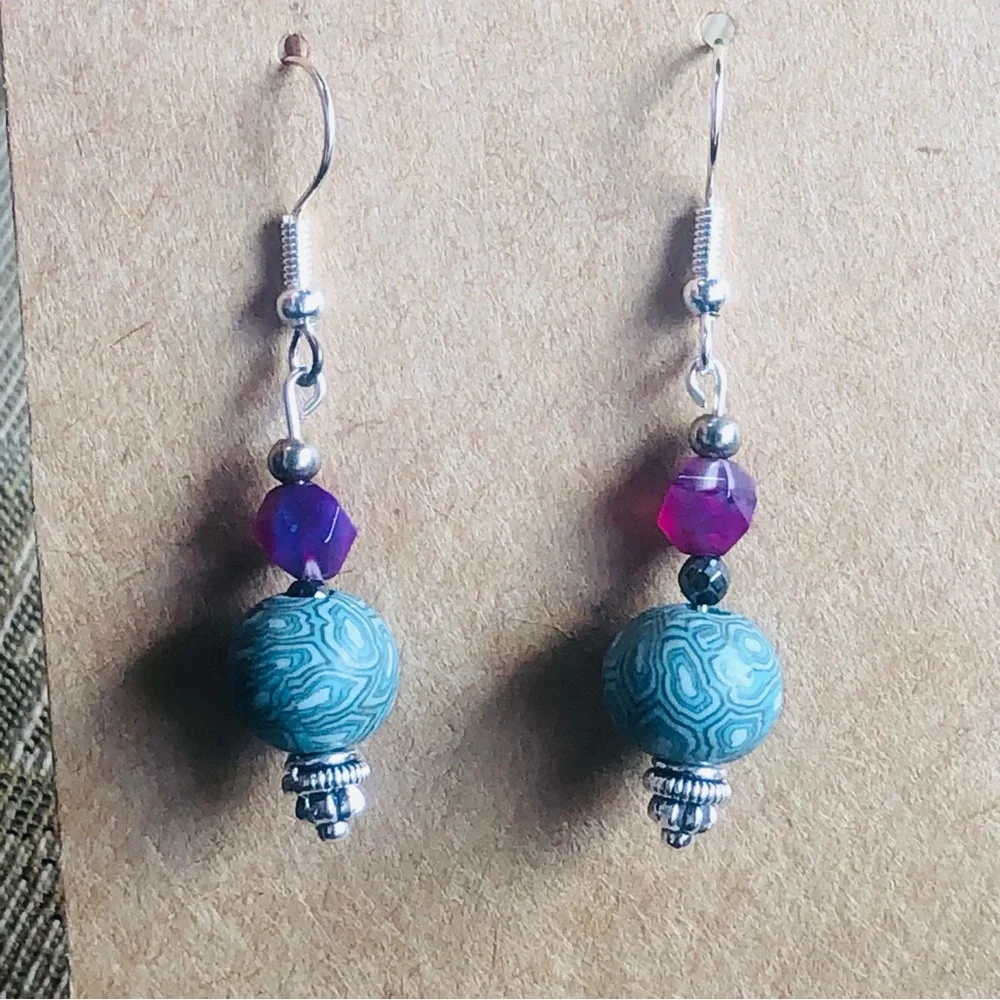Handcrafted genuine almandine garnet and hematite dangle earrings